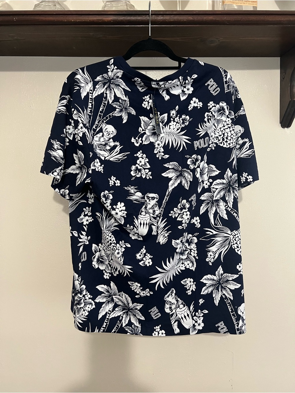 Vintage Polo by Ralph Lauren Navy and White Tropical Print Short Sleeve Tee